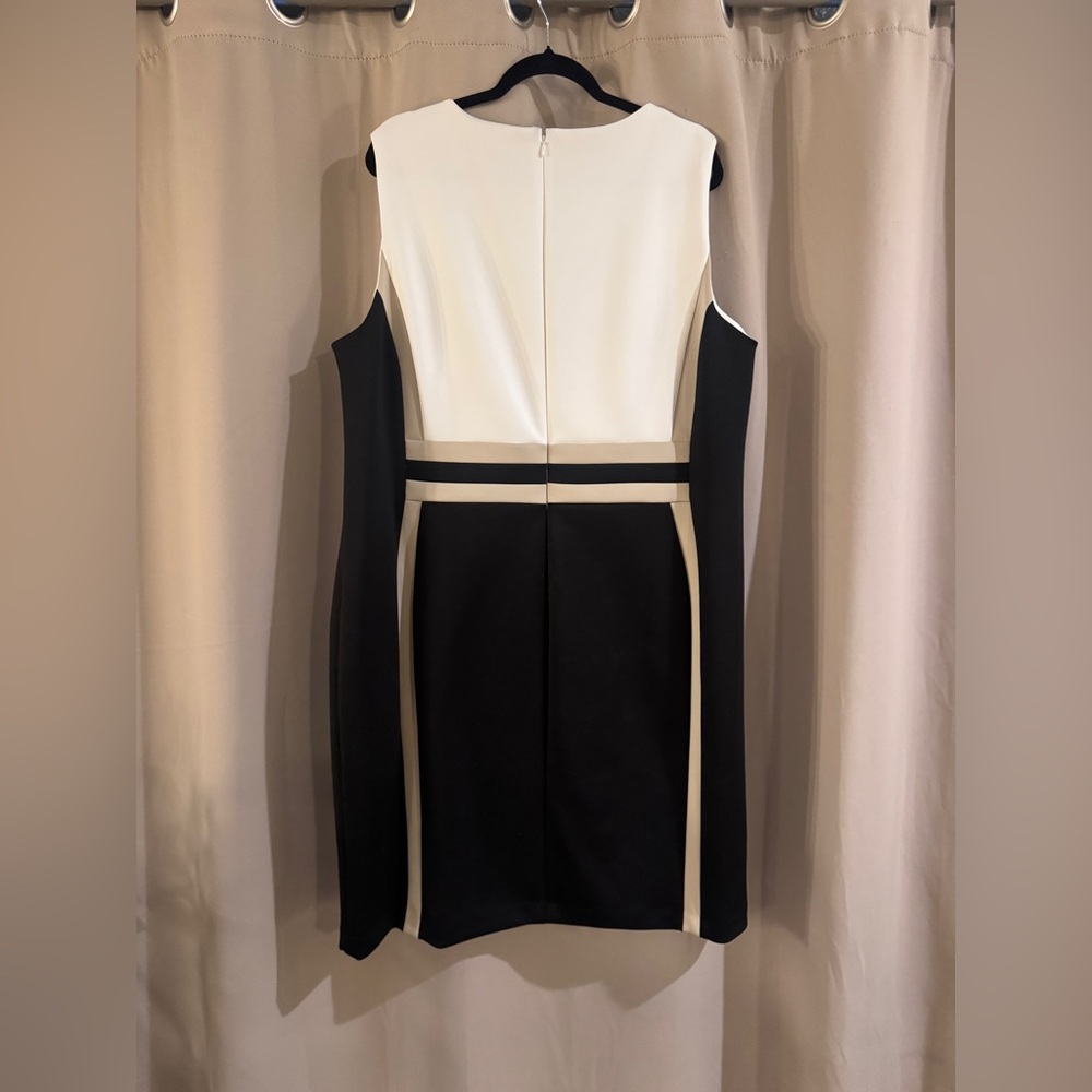 Calvin Klein Black and White Colorblock Midi Sheath Dress - Picture 2 of 7